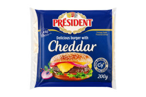 Сыр плавленый 40% для бургеров Cheddar President м/у 10х20г