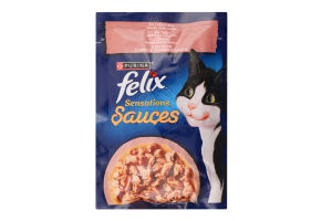 Корм консервированный для взрослых котов с лососем в соусе со вкусом креветок Sauces Sensations Felix д/п 85г