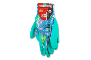 Рукавиці садові сині поліестр з зеленим латексним покриттям р.S/М Haisser