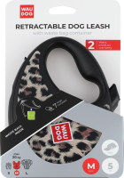 Повідець-рулетка д/собак до 20кг R-leash з контейнером д/пакетів леопард світловідбиваюча стрічка р.M 5м WauDog
