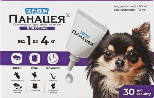 Краплі протипаразитарні д/собак від 1кг до 4кг Панацея 0,5мл Суперіум