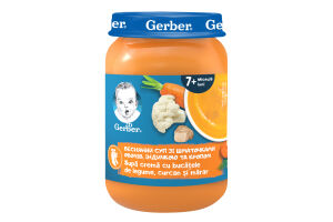 Пюре овоще-мясное для детей от 7мес стерилизованное Весенний суп с кусочками овощей, индейкой и укропом Gerber с/б 190г