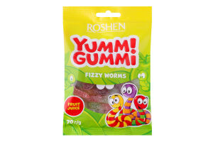 Цукерки желейні Fizzy Worms Yummi Gummi Roshen м/у 70г