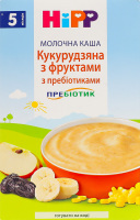Каша молочна для дітей від 5міс з пребіотиками Кукурудзяна з фруктами Hipp к/у 250г