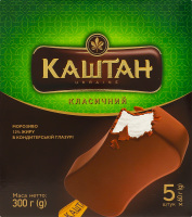 Мороженое 12% пломбир в кондитерской глазури Классический Каштан к/у 5х60г