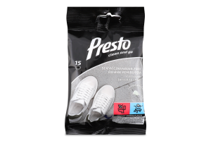 Серветки вологі д/чищення білого взуття 15шт Presto