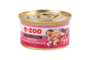 Корм для кошенят E-Zoo з телятиною та куркою