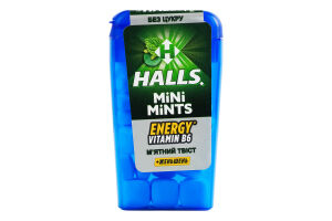 Цукерки з вітаміном B6 та екстрактом женьшеню без цукру М'ятний твіст Energy Mini Mints Halls п/у 12.5г