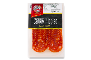 Колбаса нарезка Салями Чоризо Алан с/в в/с в/у 0.08кг