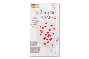 Кулька латексна Серця червоні з конфеті 3шт 1111-5581 Паті Хата