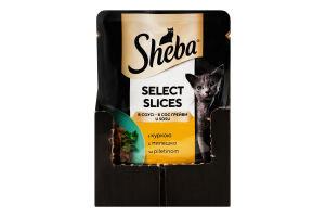 Корм консервований повнораціонний для дорослих котів з куркою в соусі Відбірні шматочки Sheba д/п 85г