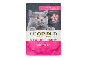 Корм консервированный для котов с индейкой Мясной деликатес Premium Leopold д/п 100г