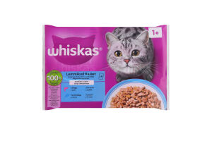 Набір кормів консервованих повнораціонних для дорослих котів з лососем, з тунцем в желе Whiskas м/у 4х85г