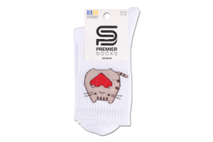 Шкарпетки жіночі Premier socks з вис.Резин. котик з серцем р.23-25 біл. арт.8300