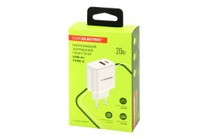 Пристрій зарядний мережевий білий 20W USB-A Type-C Euroelectric