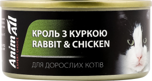 Корм д/дорослих котів з кролем та куркою 80г ж/б AnimAll