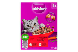 Корм сухой полнорационный для взрослых котов с говядиной Whiskas к/у 300г