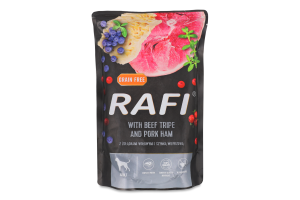 Корм д/собак з яловичими шлунками та шинкою 500г пауч Рафі