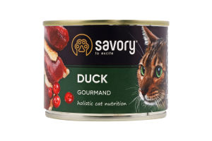 Корм консервированный для взрослых котов Duck Gourmand Savory ж/б 200г