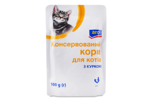 Корм консервований для котів з куркою Aro д/п 100г