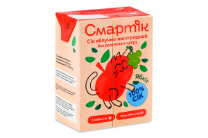 Сок восстановленный осветленный и пастеризованный яблочно-виноградный Смартік т/п 200мл