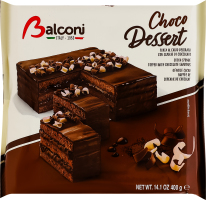 Торт бісквітний із ніжною какао-начинкою та глазур'ю Choco dessert Balconi м/у 400г