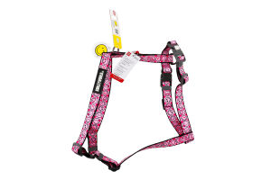 Шлея д/собак Смайли на рожевому з QR паспортом анатомічна H-образна нейлон пластиковий фастекс р.M 20мм A38-60см B45-60см WauDog