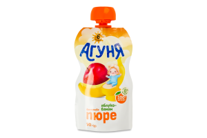 Пюре фруктовое для детей от 6мес гомогенизированное стерилизованное Яблоко-банан Агуня д/п 90г