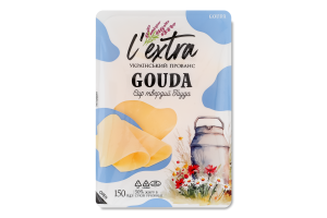Сир 50% твердий нарізка Гауда Український прованс L'extra лоток 0.15кг