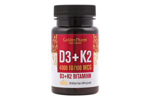 Добавка дієтична Вітамін D3+K2 500мг 60капсул Golden pharm