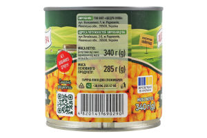 Кукуруза сахарная из целых зерен консервированная стерилизованная Суперсладкая Премиум Щедра нива в/с ж/б 340г