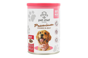 Корм д/дорослих собак Premium шматочки з яловичиною в желе 415г ж/б Pet Chef