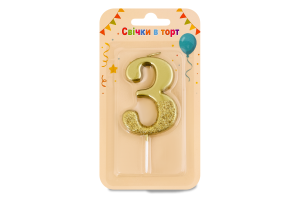 Свеча-цифра в торт 3 Металлик Festa (Guangzhou) Co. Ltd 1шт