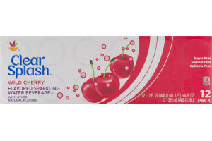 Ahold Clear Splash Flavored Sparkling Water Beverage Wild Cherry - 12 CT