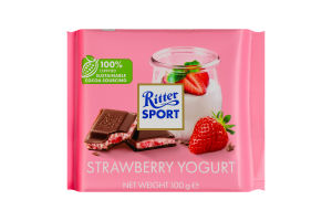 Шоколад молочний з кремовою начинкою зі знежиреним йогуртом з полуницею і шматочками полуниці Ritter Sport м/у 100г
