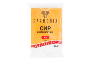 Сир кисломолочний 9%, еколін/ FLOW-PACK 180 g(г) ТМ Garmonia