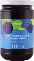 Джем плодово-ягідний пастеризований Чорничний Novus с/б 375г