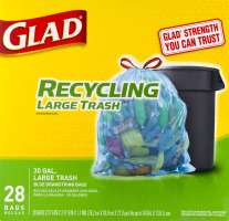 Glad Recycling Drawstring Large Trash Bags, Blue, 30 Gallon, 28 Count