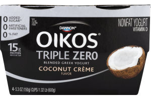 Dannon Oikos Triple Zero Blended Nonfat Greek Yogurt Coconut Creme - 4 CT
