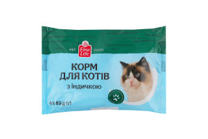 Корм консервированный полнорационный для взрослых котов с индейкой Fine Life м/у 4х85г