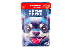 Корм д/дорослих собак Шматочки яловичини та овочів в соусі 100г пауч М'ясна миска