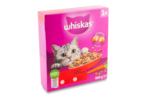 Корм сухой полнорационный для взрослых котов С говядиной Whiskas к/у 800г