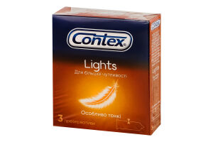 Презервативи латексні особливо тонкі з силіконовою змазкою Lights Contex 3шт