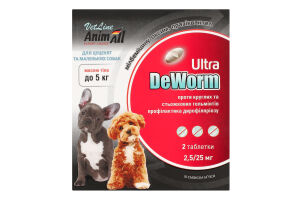 Препарат антигельмінтний д/собак та цуценят до 5кг VetLine DeWorm Ultra 2таблетки AnimAll