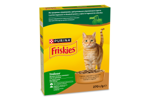 Корм сухой полнорационный для взрослых котов с курицей, индейкой и овощами Indoor Friskies к/у 270г