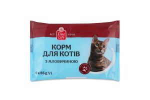 Корм консервированный полнорационный для взрослых котов с говядиной Fine Life м/у 4х85г