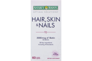 Nature's Bounty Optimal Solutions Hair, Skin & Nails Dietary Caplets 3000 mcg of Biotin Per Serving - 60 CT
