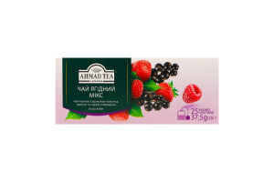 Чай черный байховый мелкий с ароматом клубники малины и черной смородины Ahmad Tea к/у 25х1.5г