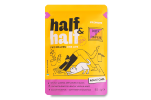 Корм влажный полнорационный для взрослых котов с уткой и тыквой в соусе Premium Half&Half д/п 85г