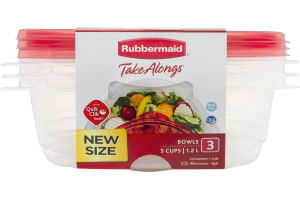 Rubbermaid Take Alongs Bowls 5 Cups Containers + Lids - 3 CT